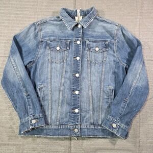 True Religion Jacket Denim Trucker Distressed Western Jean Rear Zipper Large